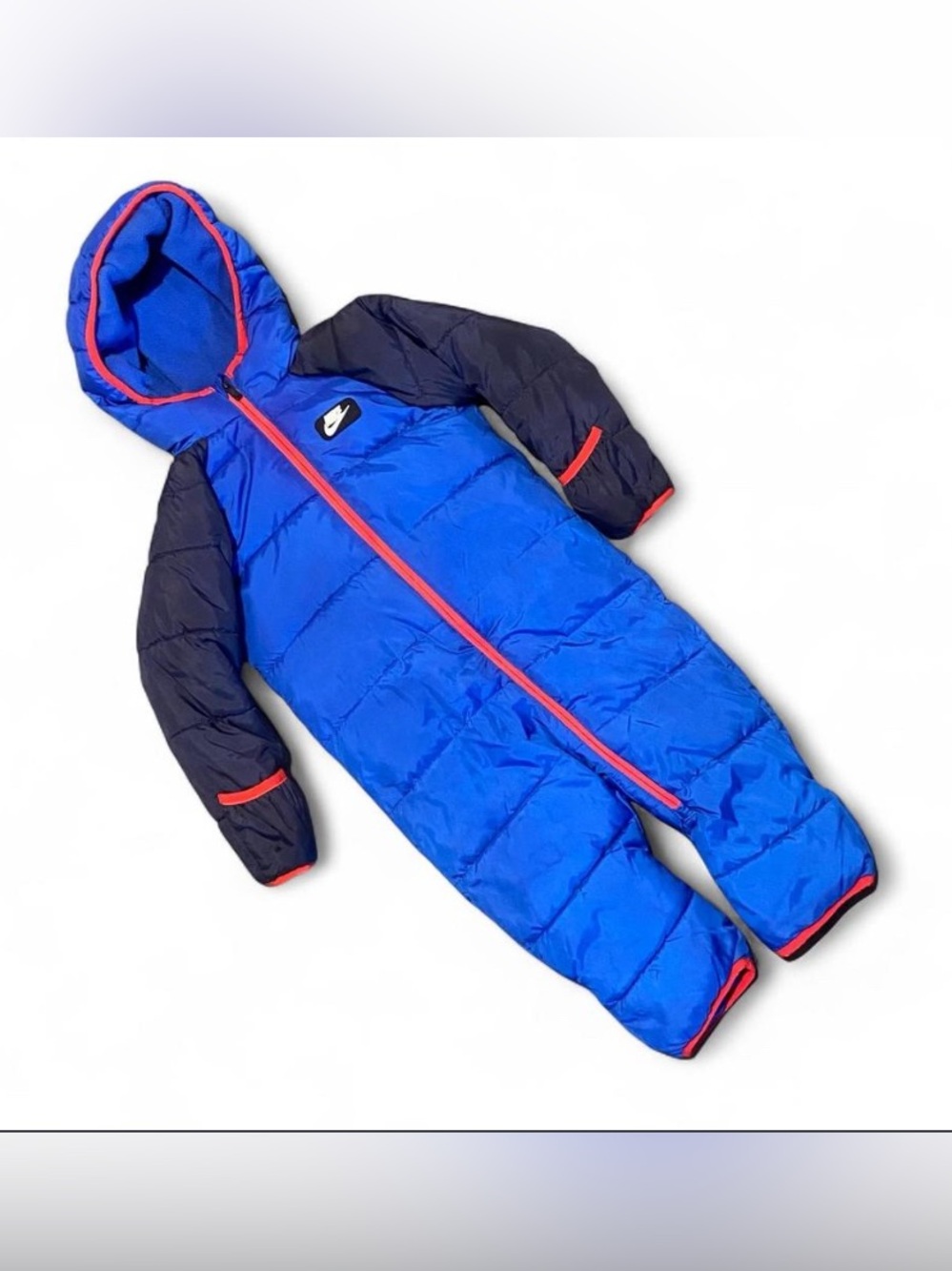 Nike Sz 24 Mo Blue Puffer One Piece Bunting Snowsuit Fleece Lined